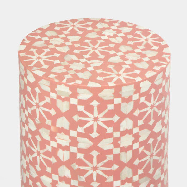 Bone Inlay Side Table : Zelliges : Peach - Jodha Furniture