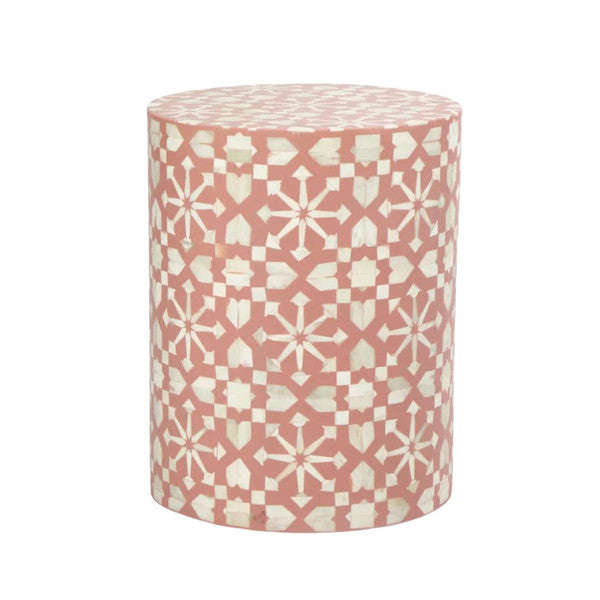 Bone Inlay Side Table : Zelliges : Peach - Jodha Furniture