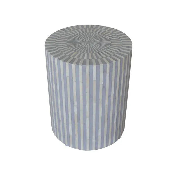 Bone Inlay Stripe Side Table in Grey - Jodha Furniture