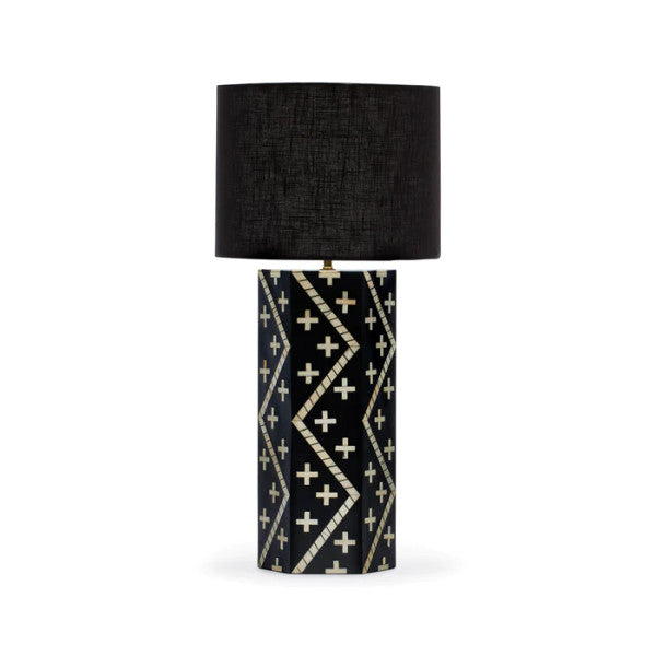 Bone Inlay Table Lamp : Crosses : Black & White - Jodha Furniture