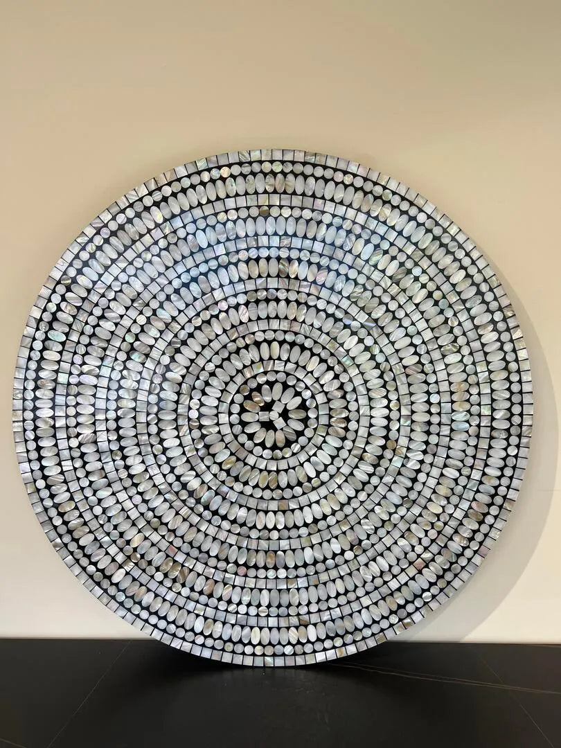 Celestial Harmony: Handcrafted Round Mother of Pearl Wall Art by Jodha - Jodha Furniture