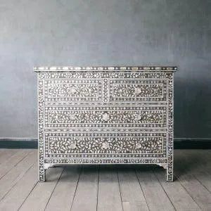 Classic Grey Mother of Pearl Chest of Drawers - Jodha Furniture