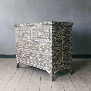 Classic Grey Mother of Pearl Chest of Drawers - Jodha Furniture