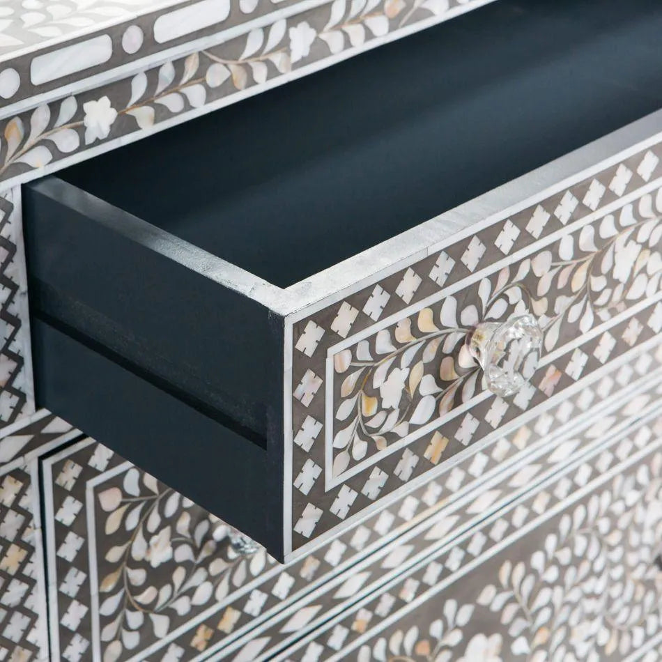 Classic Grey Mother of Pearl Double Chest of Drawers - Jodha Furniture