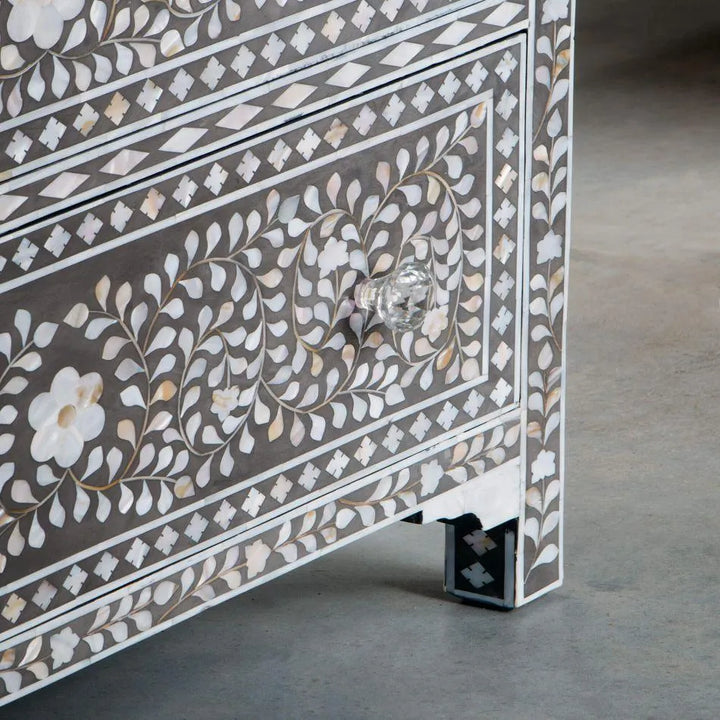 Classic Grey Mother of Pearl Double Chest of Drawers - Jodha Furniture