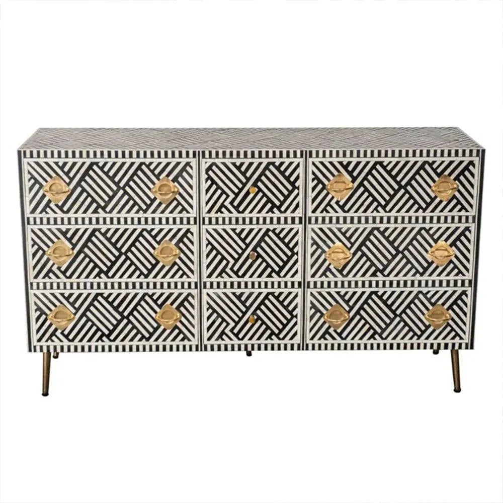 Classics Black and White Bone Inlay Chest of Drawers - Jodha Furniture