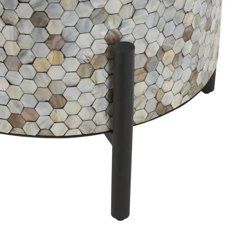 Cole And Grey Mother Of Pearl Shell Handmade Inlay Abstract End Table With Black Legs - Jodha Furniture