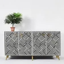 Contemporary Classics Optical Bone Inlay Sideboard - Jodha Furniture