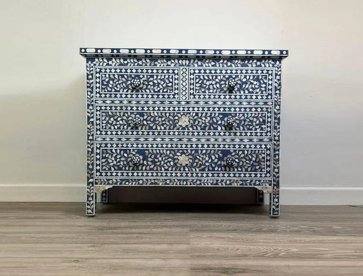 Dark Blue Mother of Pearl Chest of Drawers - Jodha Furniture