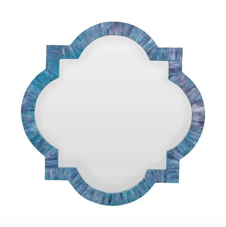 Dyed Bone Inlay Quatrefoil Wall Mirror - Blue - Jodha Furniture