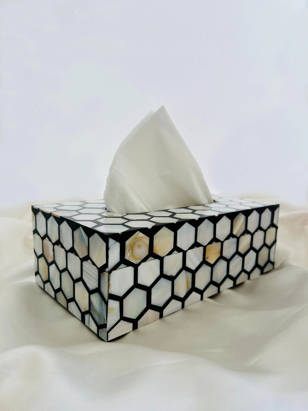 Ebony Pearl Hexagon Tissue Box - Jodha Furniture