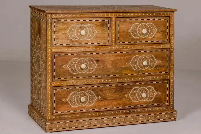 Floral Bone Inlay Wooden Chest - Jodha Furniture