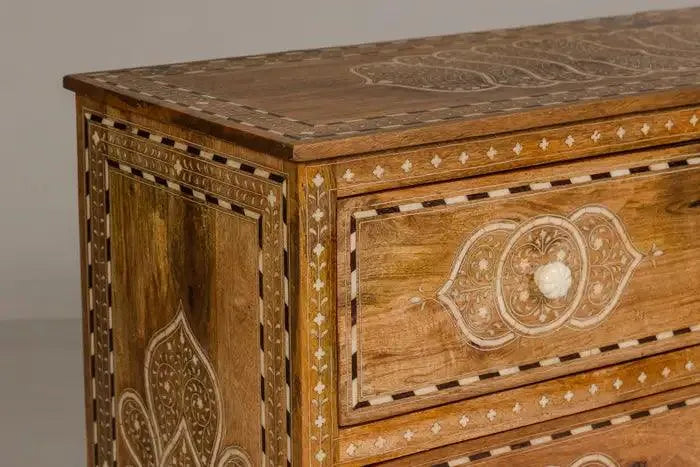 Floral Bone Inlay Wooden Chest - Jodha Furniture