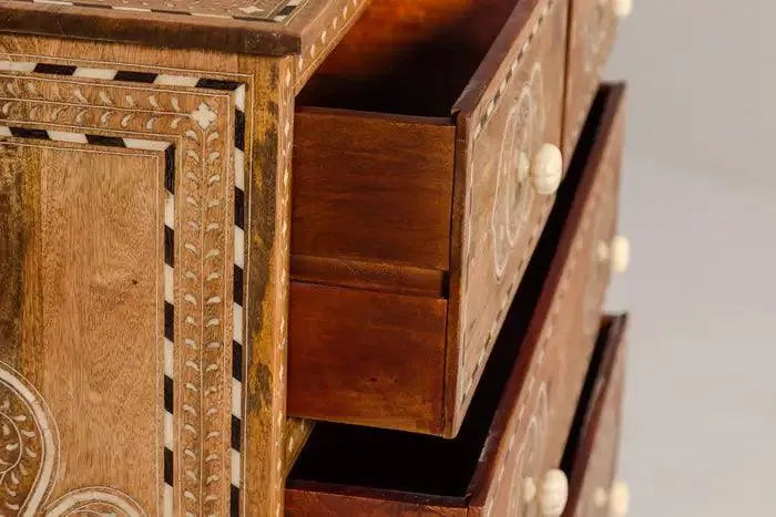 Floral Bone Inlay Wooden Chest - Jodha Furniture