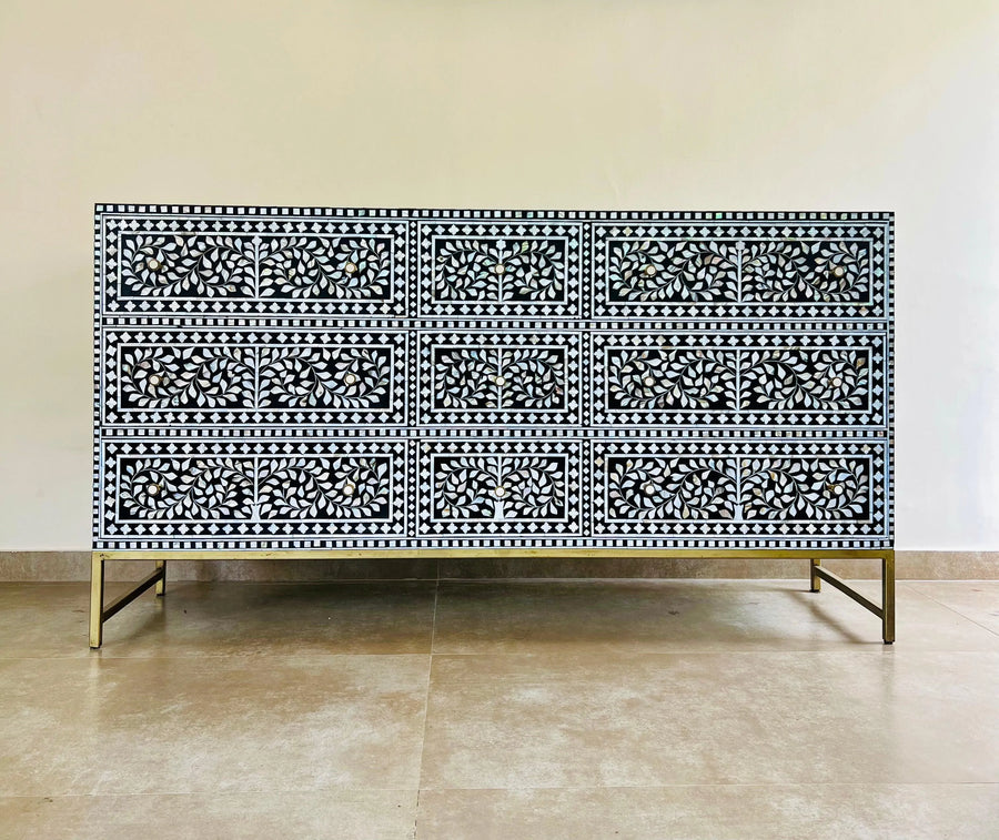 Floral Pattern Mother Of Pearl Sideboard - Jodha Furniture