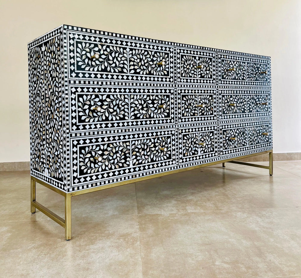 Floral Pattern Mother Of Pearl Sideboard - Jodha Furniture