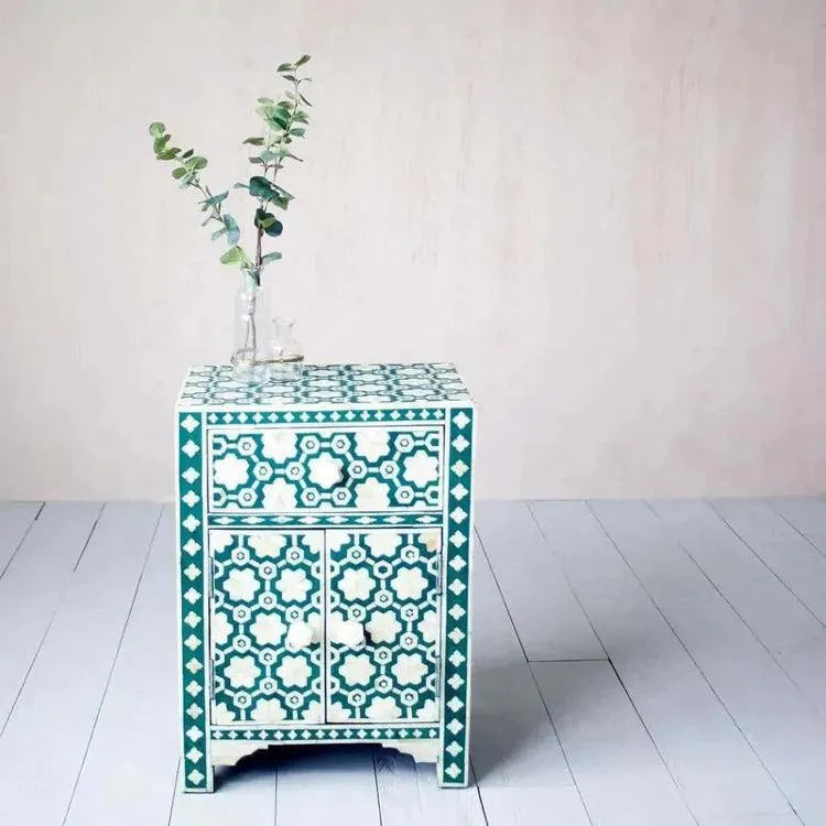 Garland Bone Inlay Upsized Bedside Table - Jodha Furniture