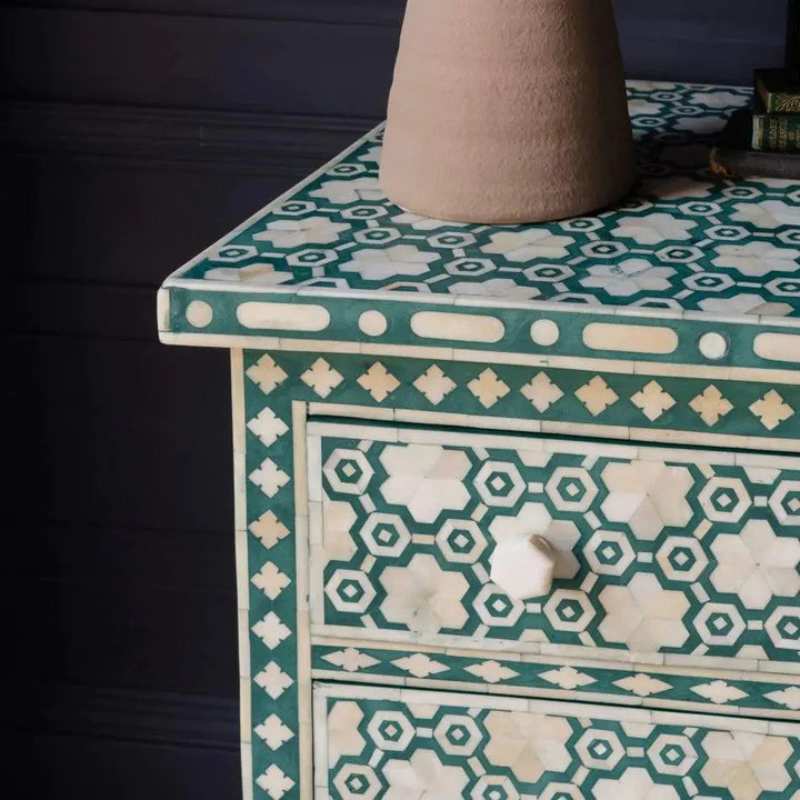 Garland Bone Inlay Upsized Bedside Table - Jodha Furniture