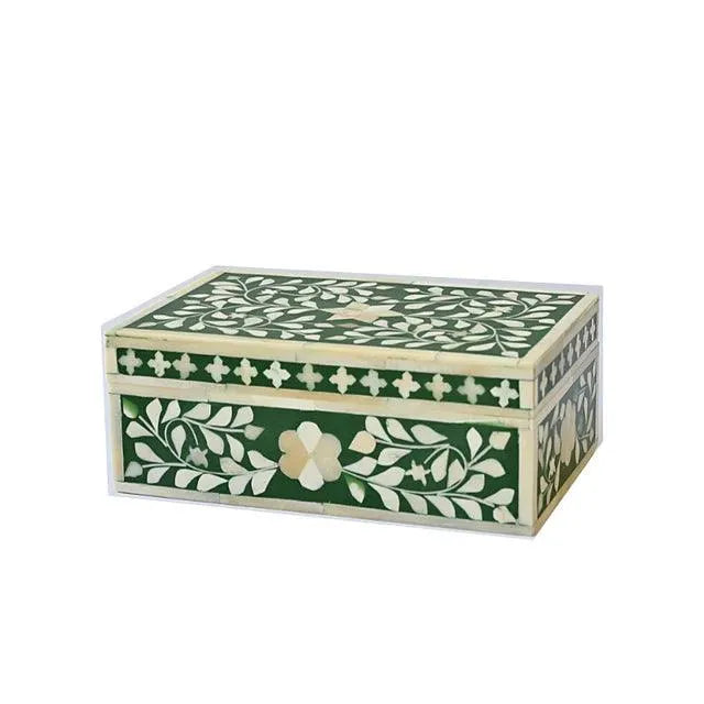 Green Floral Bone Inlay Gift Box - Jodha Furniture