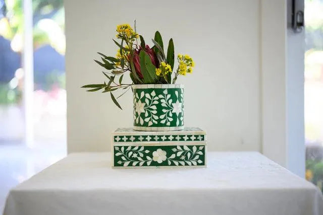 Green Floral Bone Inlay Gift Box - Jodha Furniture