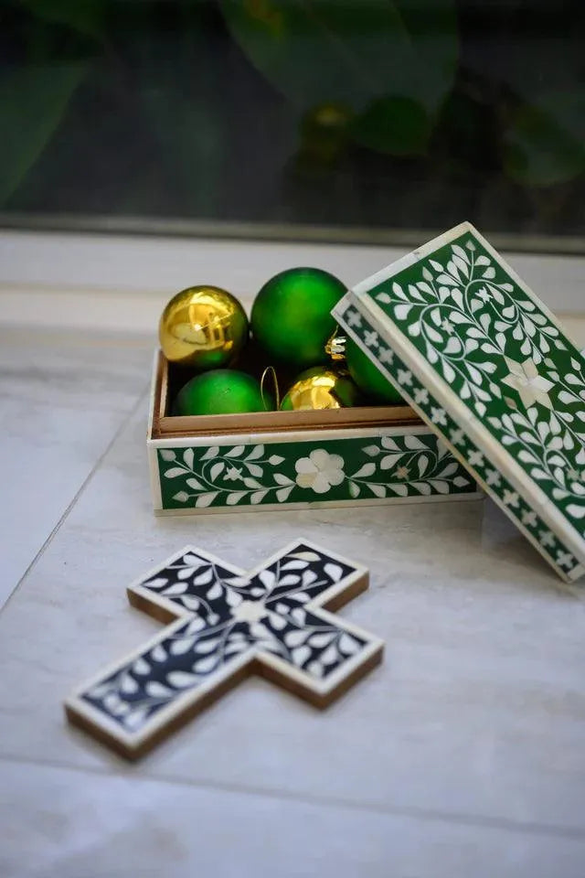 Green Floral Bone Inlay Gift Box - Jodha Furniture