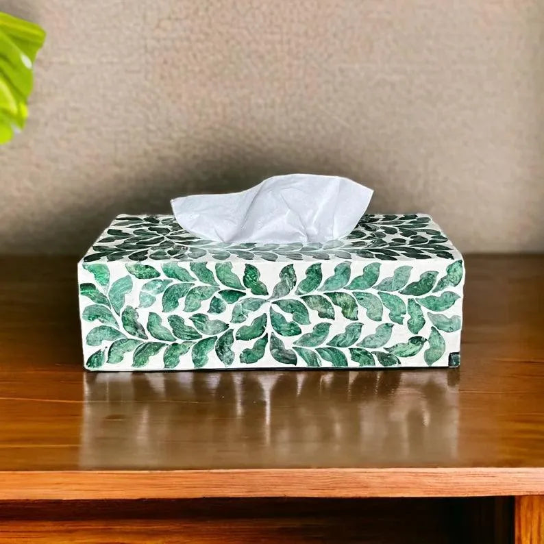 Green leaves luxurious nacre tissue box cover - Jodha Furniture