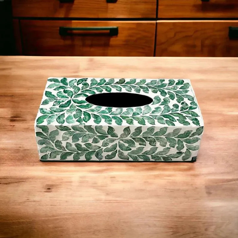 Green leaves luxurious nacre tissue box cover - Jodha Furniture