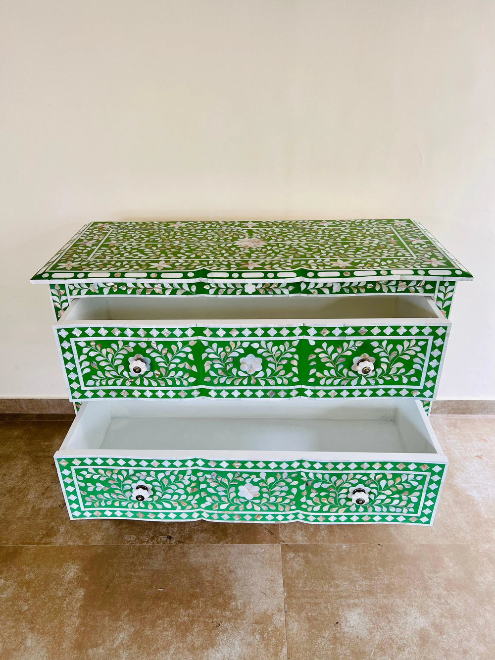 Green Mother of Pearl Iconic French Chest of Drawer - Jodha Furniture