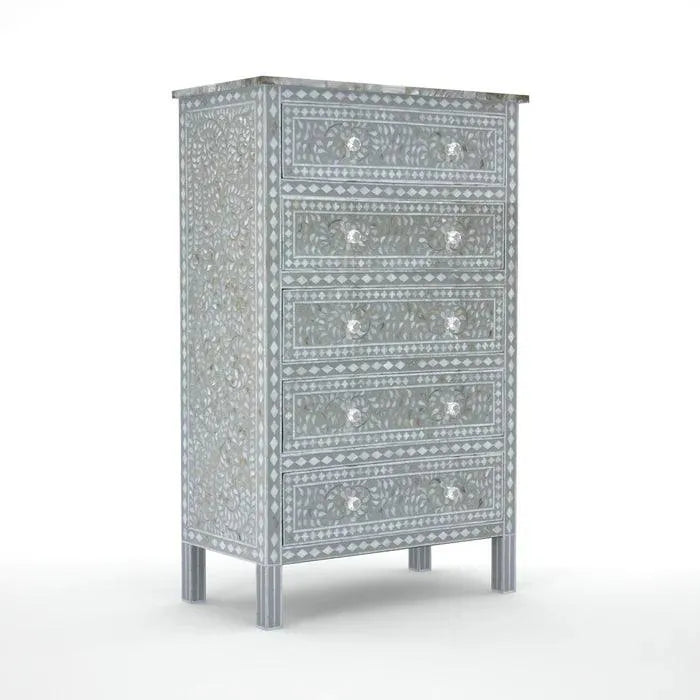 Iris Big Chest of Drawers - Grey Mother of Pearl - Jodha Furniture