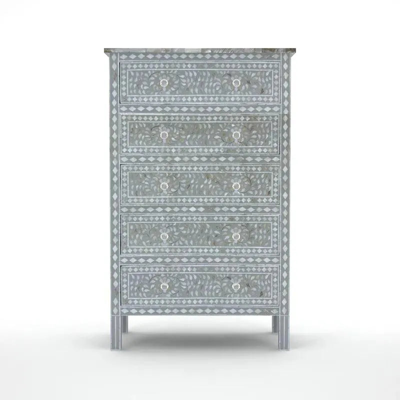 Iris Big Chest of Drawers - Grey Mother of Pearl - Jodha Furniture