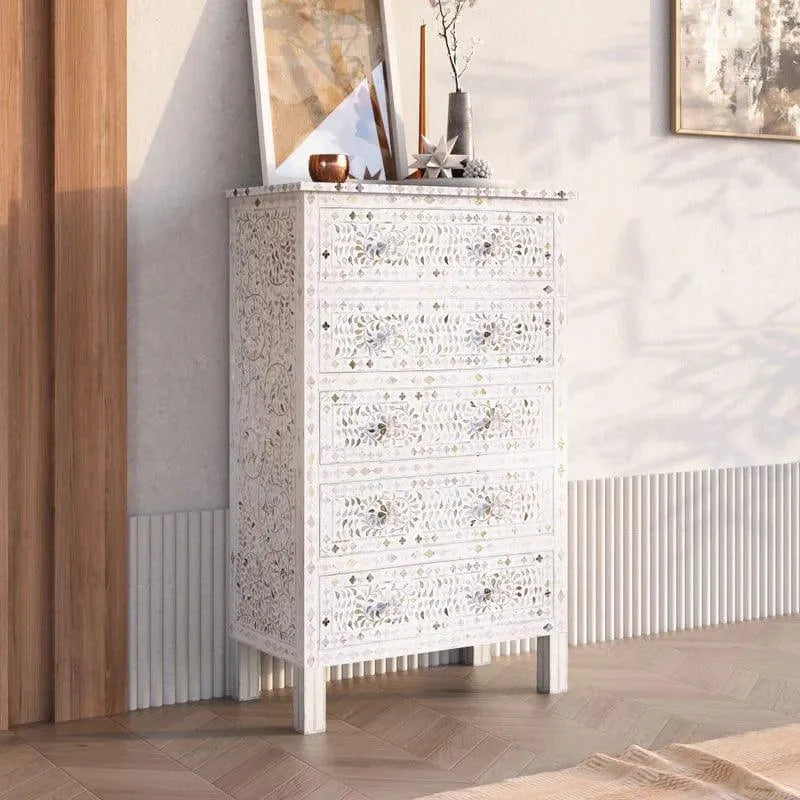 Iris Big Chest of Drawers - White Mother of Pearl - Jodha Furniture