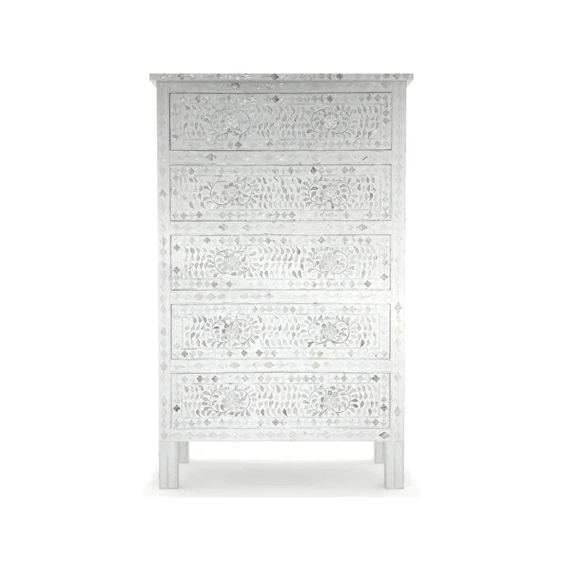 Iris Big Chest of Drawers - White Mother of Pearl - Jodha Furniture