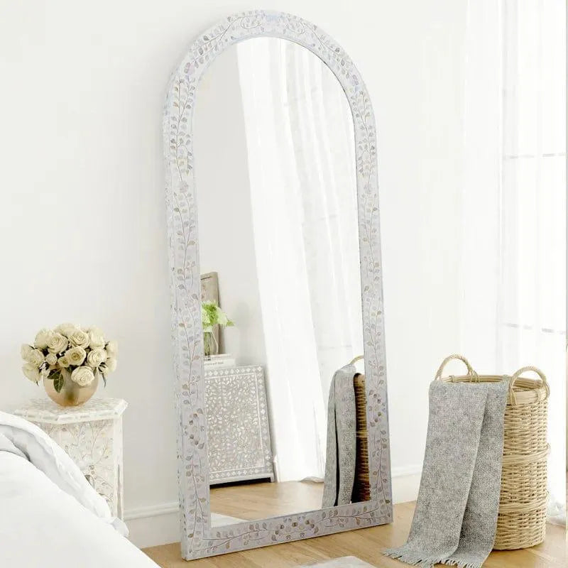 Iris Floor Mirror - White Mother of Pearl Inlay - Jodha Furniture