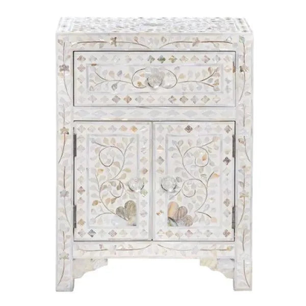 Iris Side Table Drawer - White Mother of Pearl - Jodha Furniture