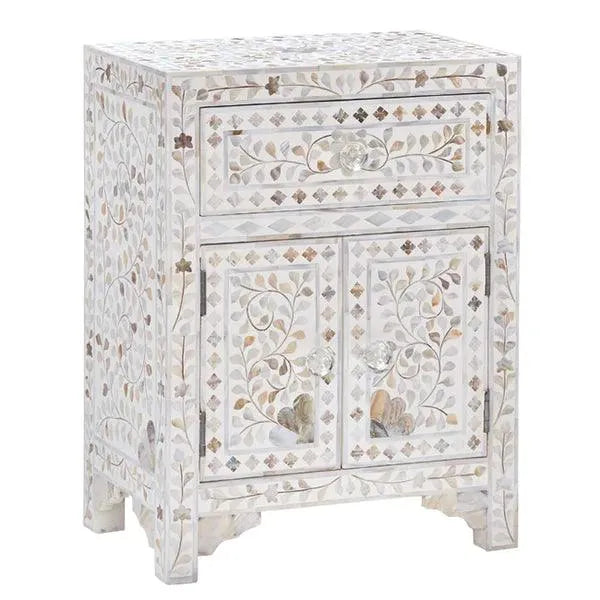 Iris Side Table Drawer - White Mother of Pearl - Jodha Furniture