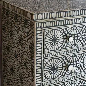 Kaleidoscope Bone Inlay Three Drawer Chest of Drawers - Jodha Furniture