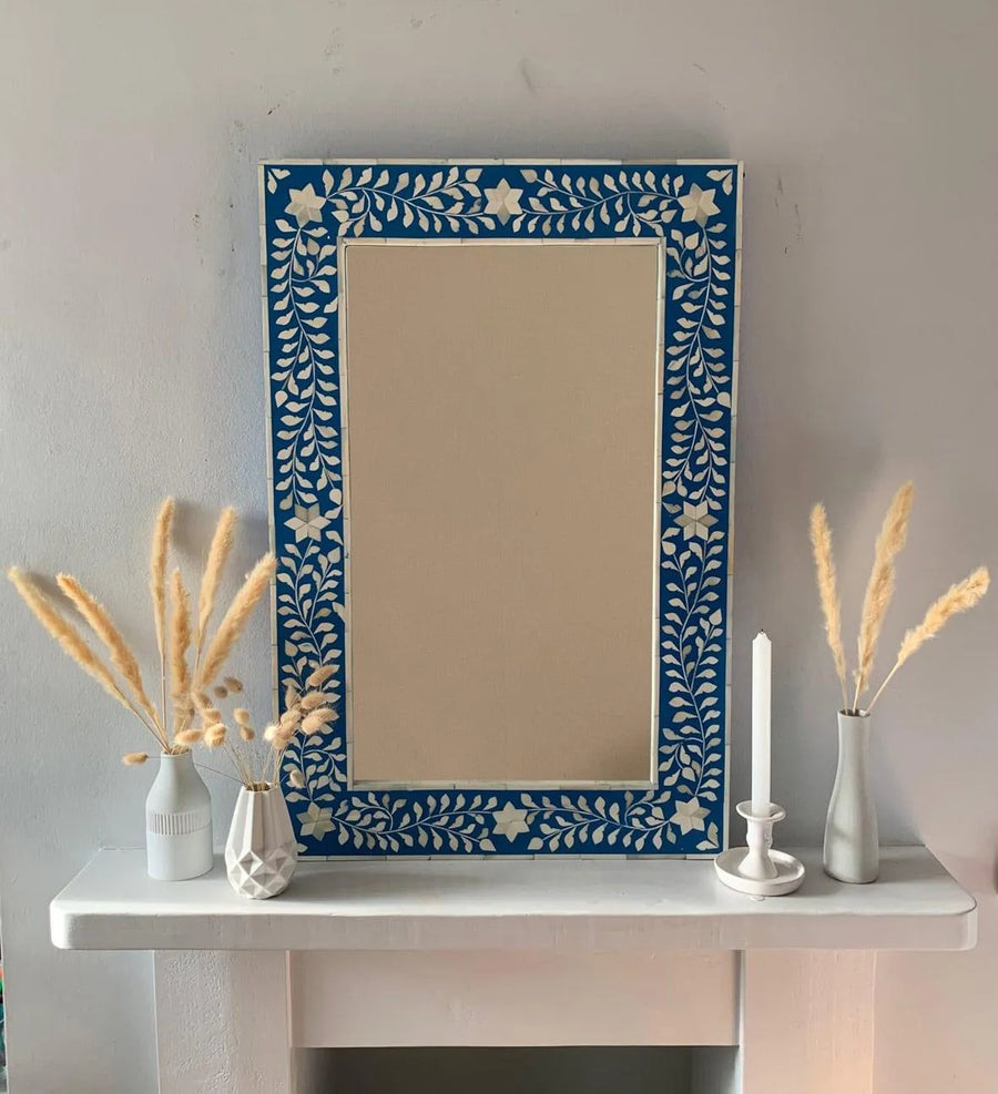 Large Blue bone Wall mirror - Jodha Furniture