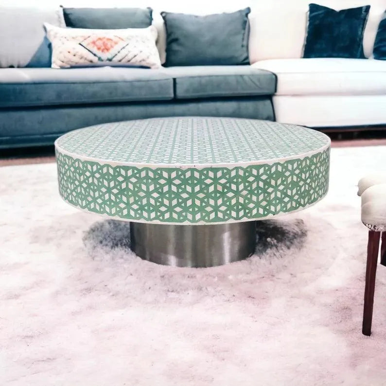 Lina Bone Inlay Round Coffee Table - Jodha Furniture