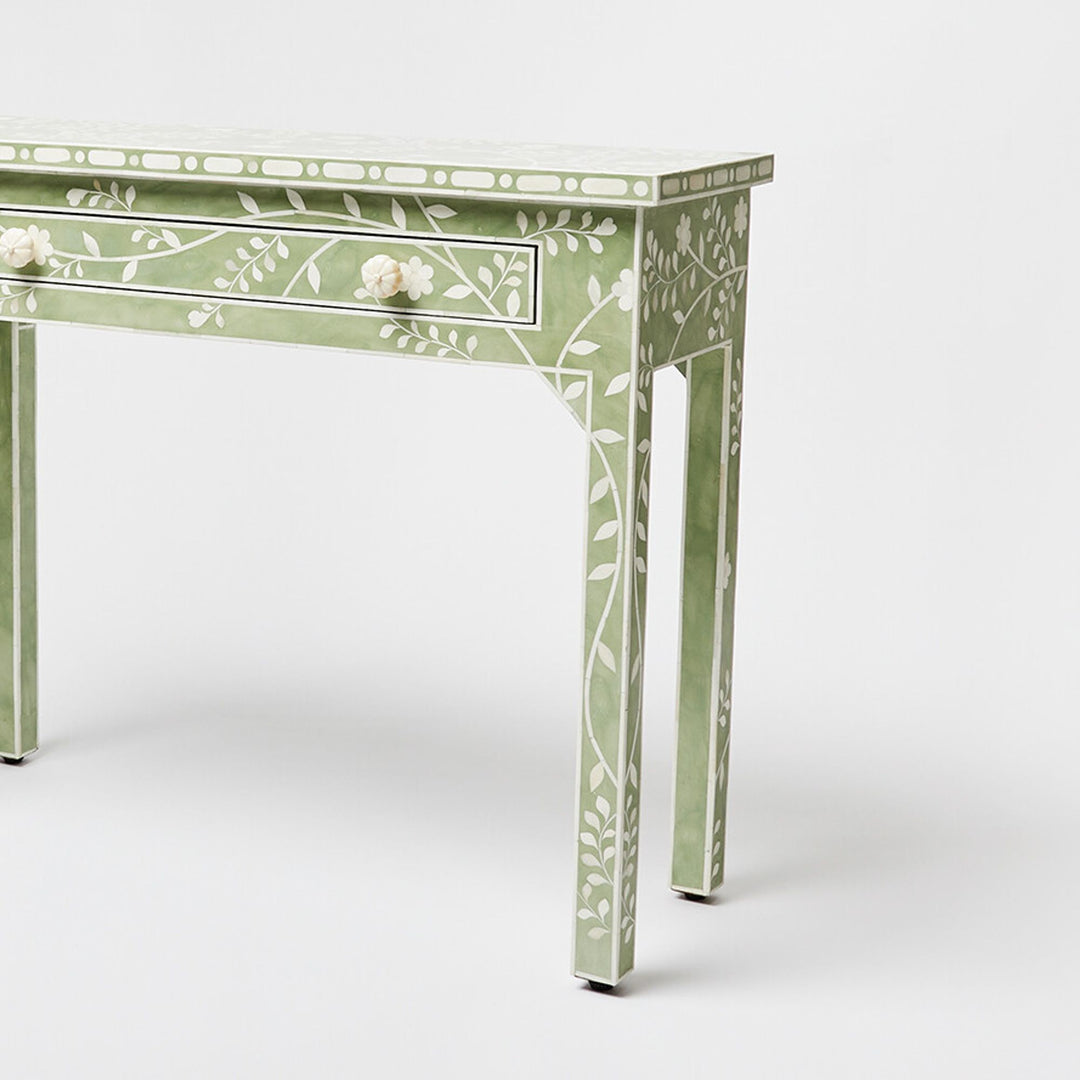 Lohko Green Floral Inlay Desk & Dressing Table - Jodha Furniture