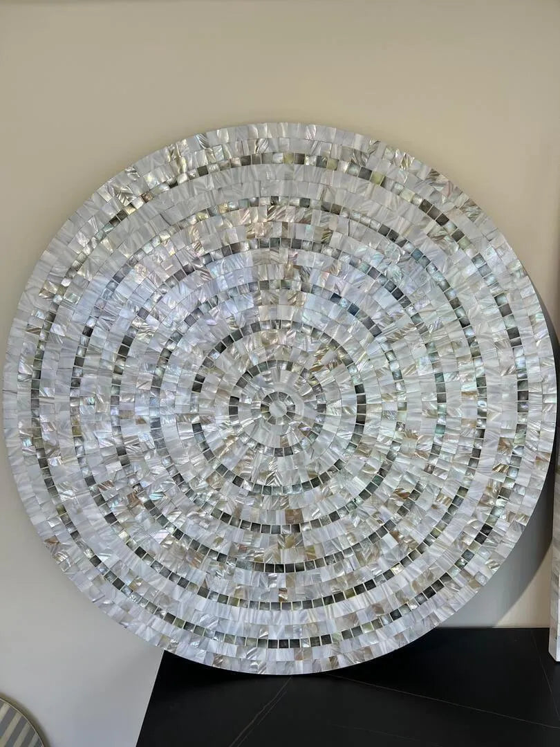 Lunar Serenade: Handcrafted Round Mother of Pearl Wall Art by Jodha - Jodha Furniture