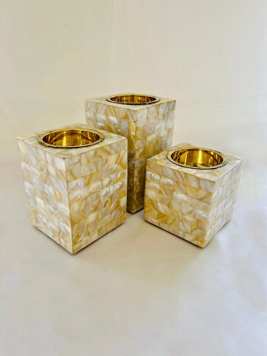 Luxe Elegance Golden Mother of Pearl Candle Holders - Jodha Furniture