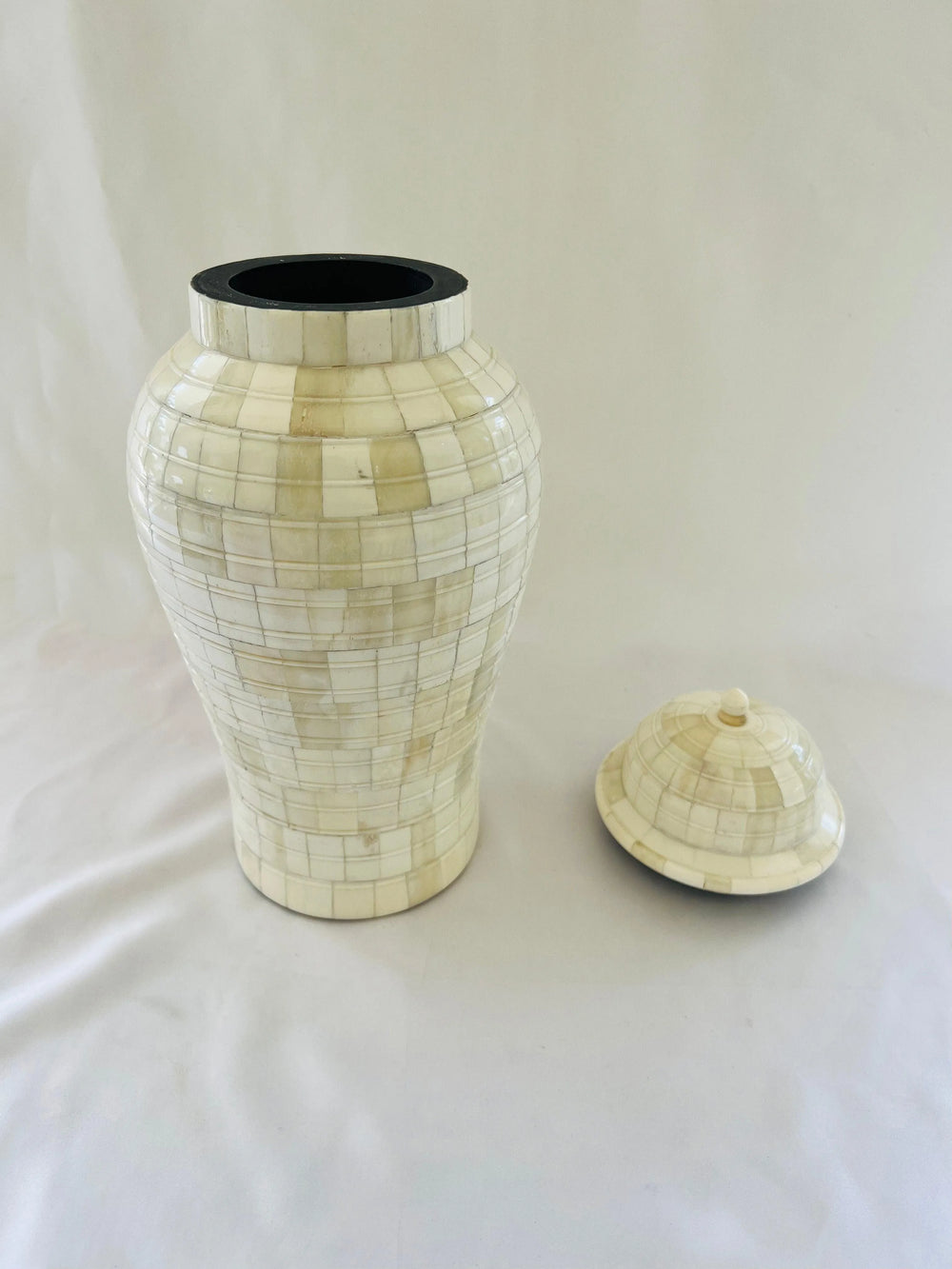 Mid-Century Off-White Mosaic Natural Bone Vase - Jodha Furniture