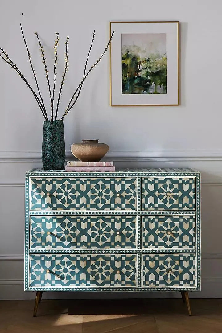 Moroccan Inlay Six- Chest of Drawer - Jodha Furniture