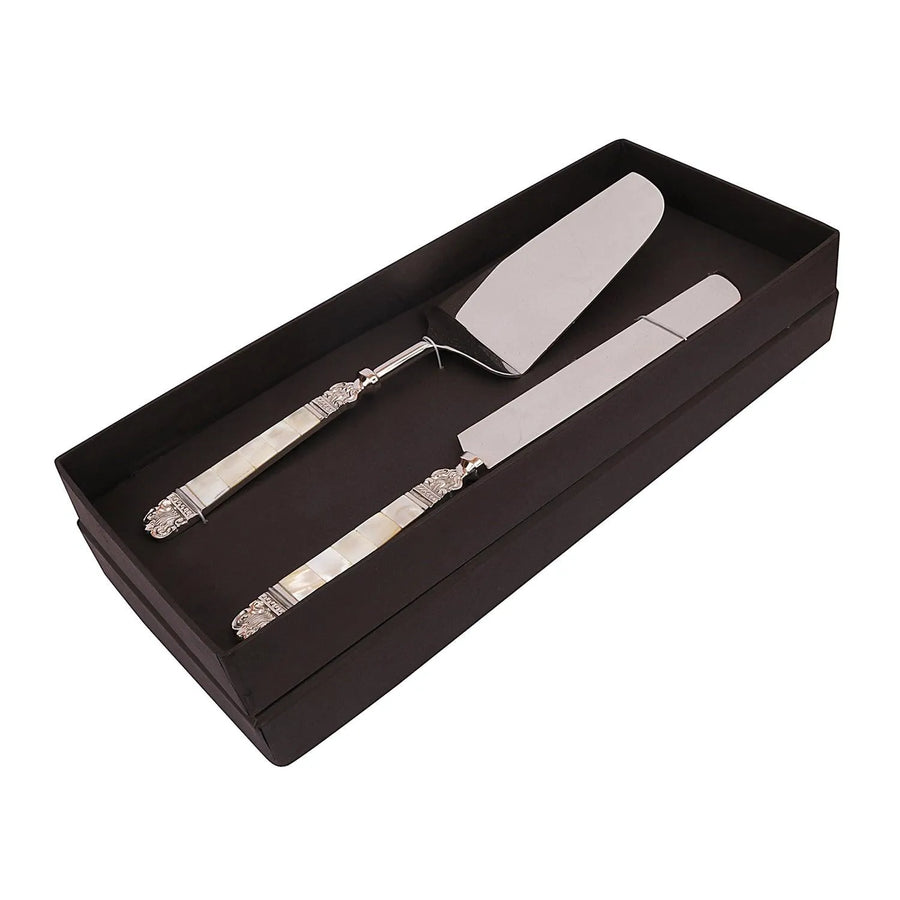 Mother Of Pearl Cake Set Of Two Cutlery - Jodha Furniture