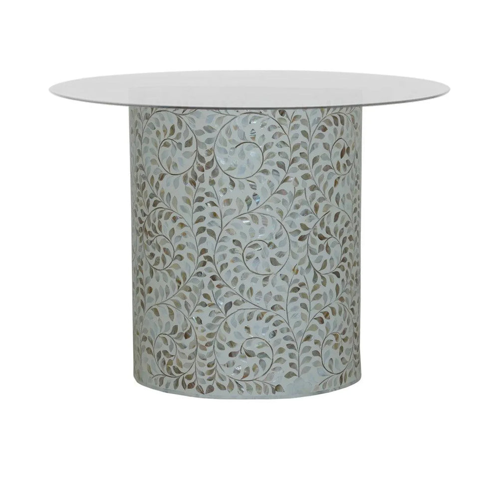 Mother of Pearl Inlay Round Side Table/Stool - Jodha Furniture