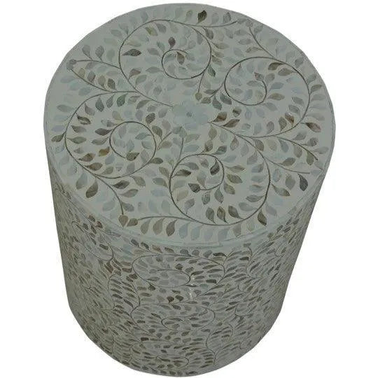 Mother of Pearl Inlay Round Side Table/Stool - Jodha Furniture