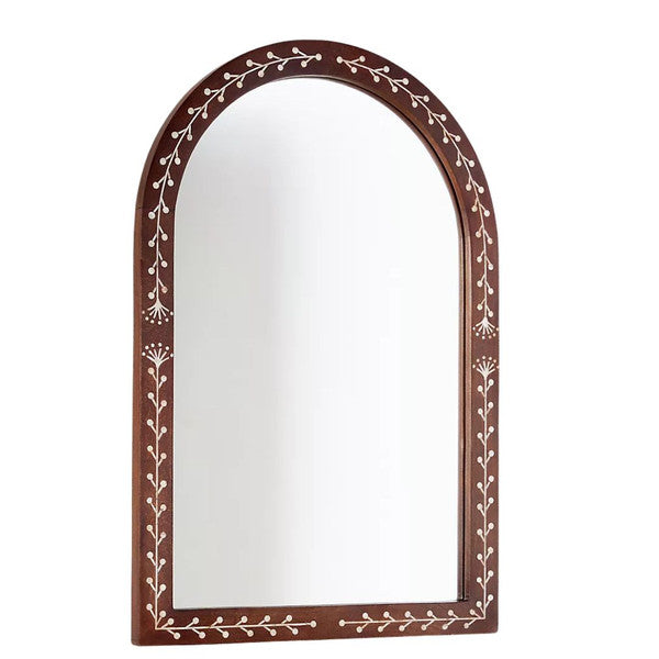 Mother of Pearl Inlay Timber Mirror : Floral - Jodha Furniture