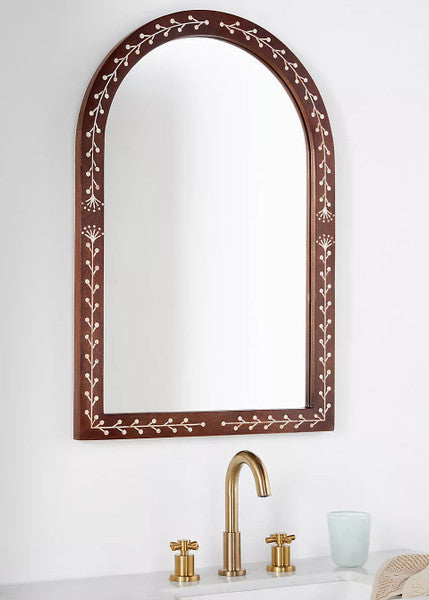 Mother of Pearl Inlay Timber Mirror : Floral - Jodha Furniture