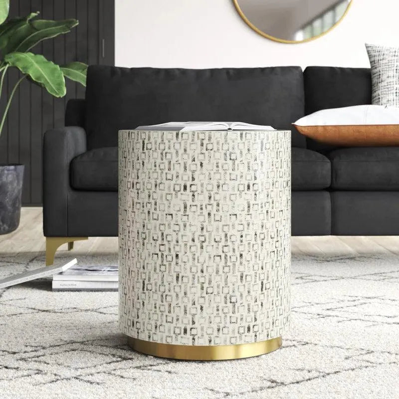 Mother of Pearl Shell Side Table with Gold Base - Jodha Furniture