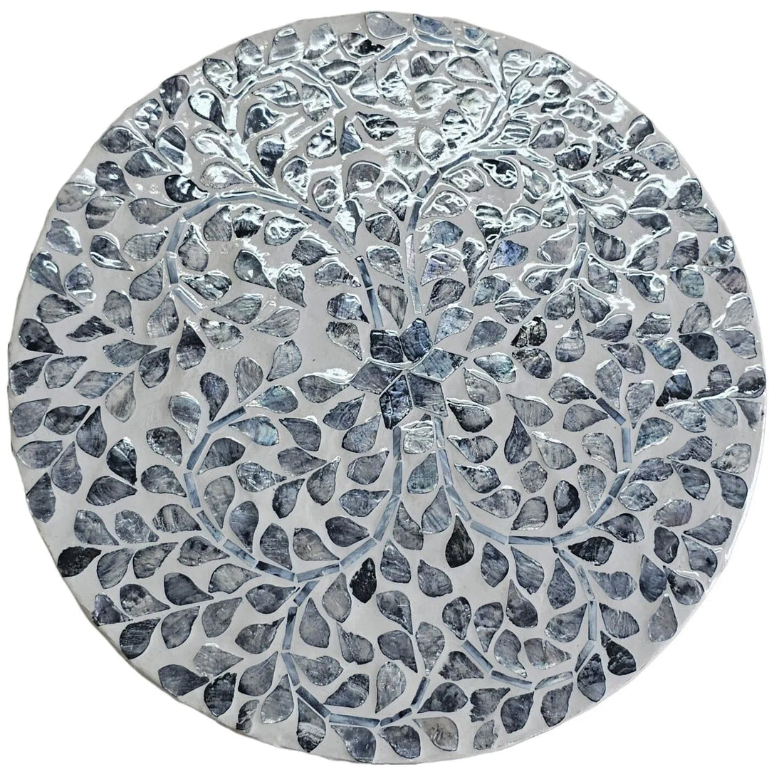 MOTHER OF PEARL SWIRLING LEAF CREAM SIDE TABLE/STOOL - Jodha Furniture